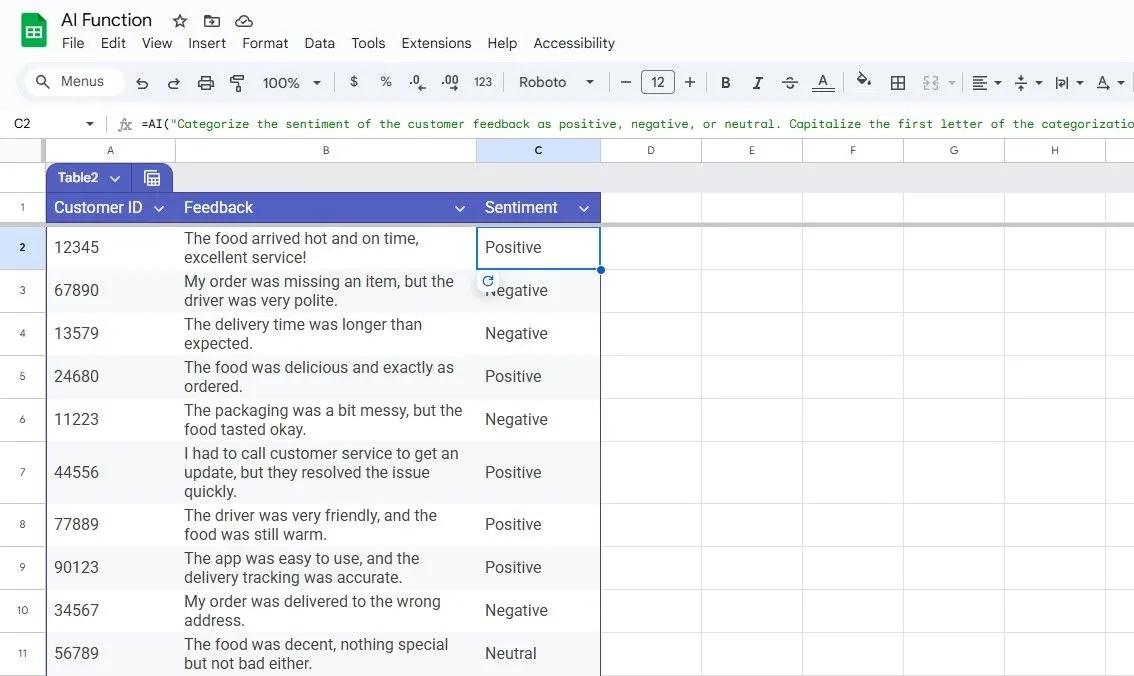 Sử dụng AI để chạy phân tích cảm xúc trong Google Sheets