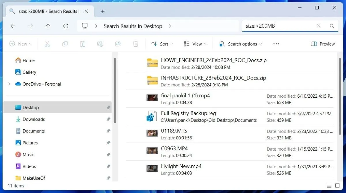 Sử dụng bộ lọc tìm kiếm hiệu quả trong File Explorer