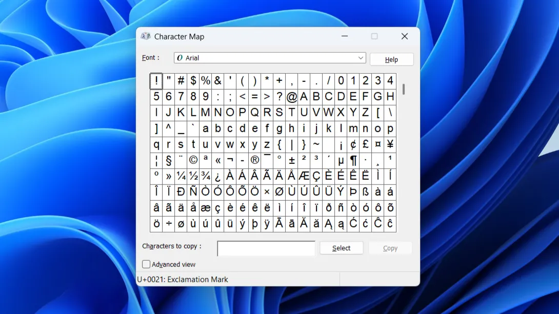 Sử dụng công cụ Character Map để chèn ký tự đặc biệt trên Windows 11