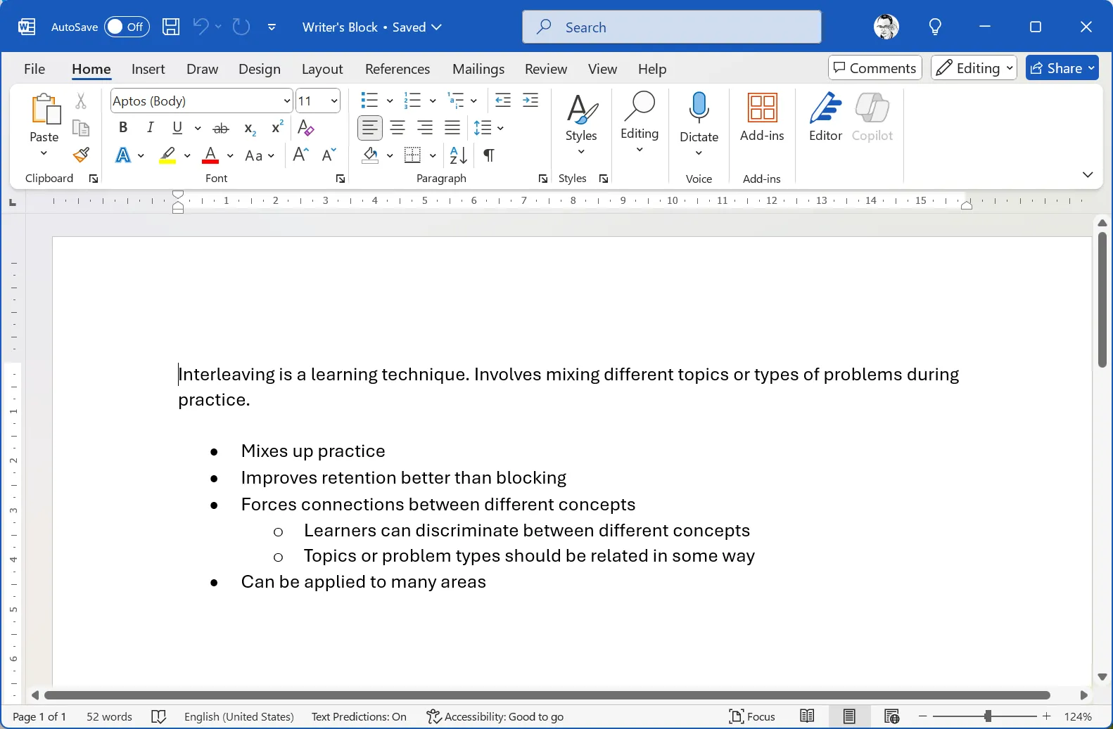 Sử dụng gạch đầu dòng (bullet points) trong Microsoft Word để nhanh chóng liệt kê ý tưởng và tạo dàn ý.