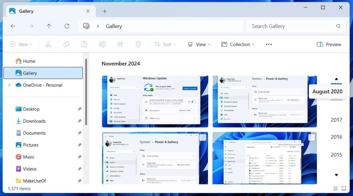 Tab Bộ sưu tập ảnh trong File Explorer của Windows 11