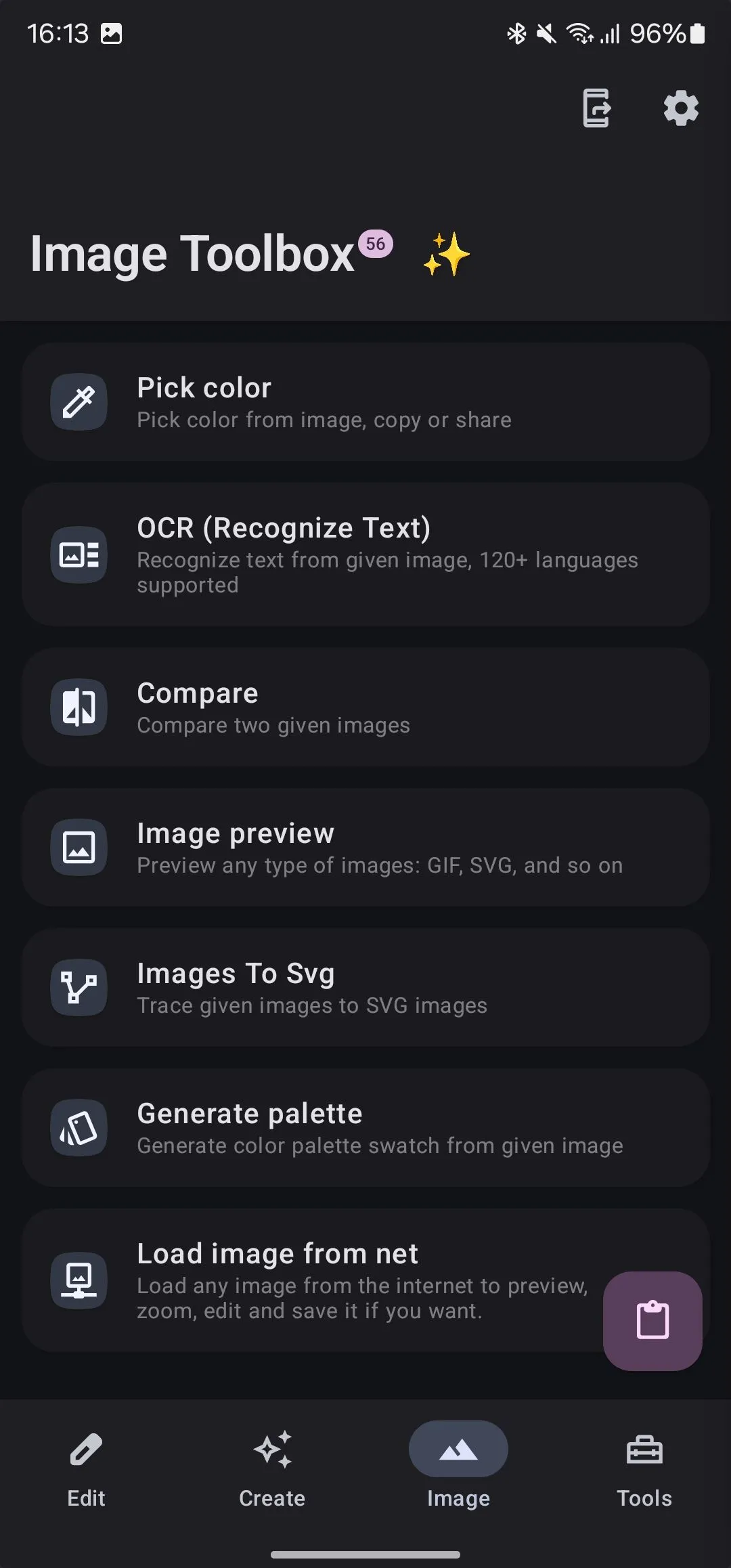 Tab hình ảnh trong ứng dụng Image Toolbox.