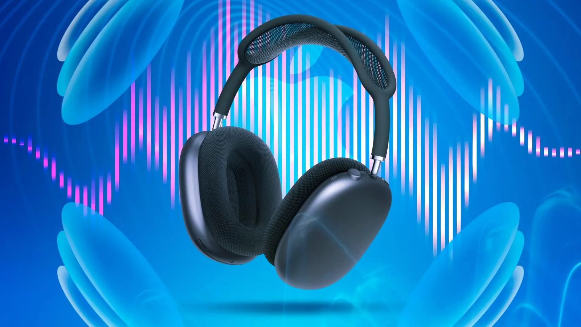 Tai nghe AirPods Max với hiệu ứng sóng âm tượng trưng cho chất lượng âm thanh lossless