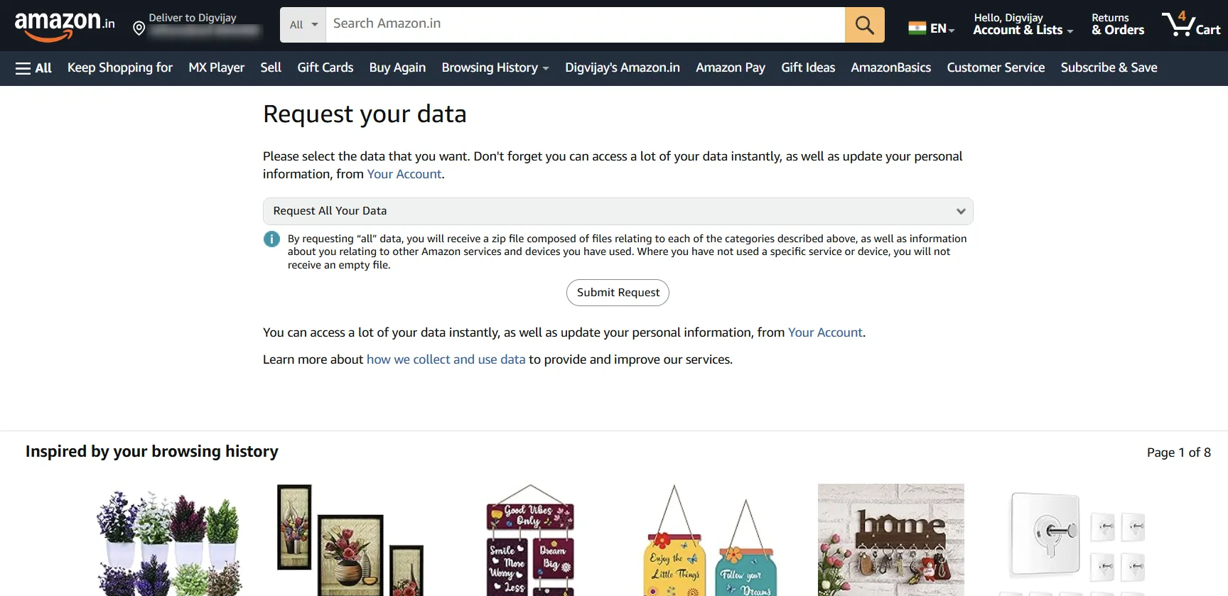 Tải xuống tất cả thông tin cá nhân của tôi từ Amazon