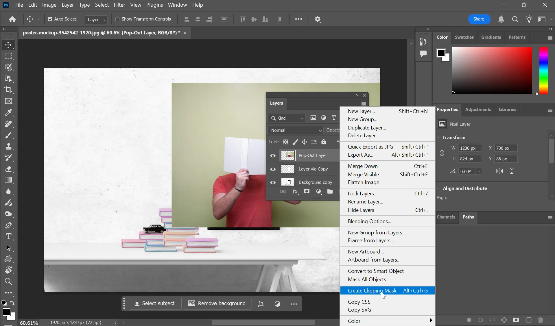 Tạo Clipping Mask trong Photoshop để giới hạn ảnh pop-out vào khung nền