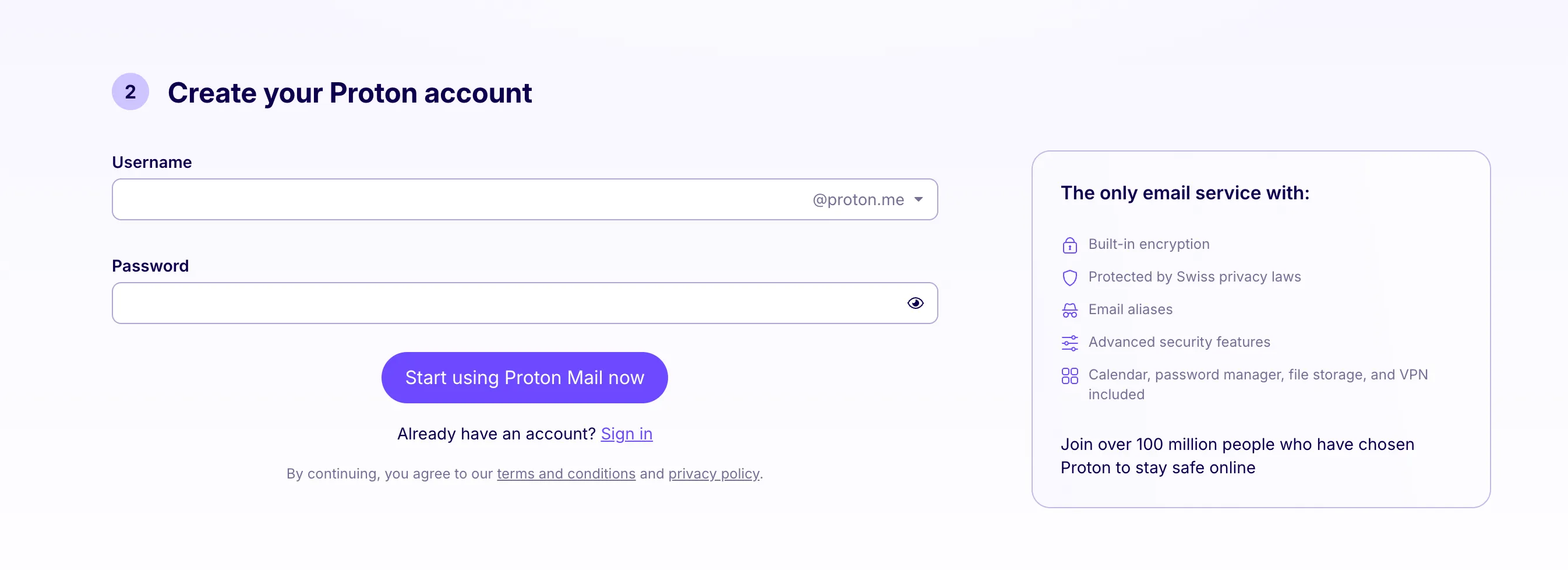 Tạo tài khoản Proton Mail với các lựa chọn bảo mật