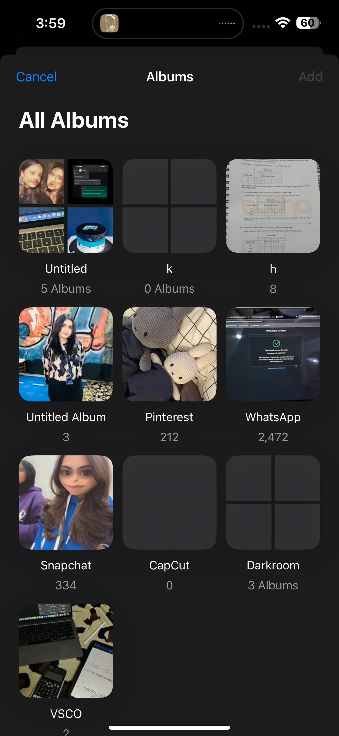 Tất cả các Album được liệt kê trong ứng dụng Ảnh trên iPhone
