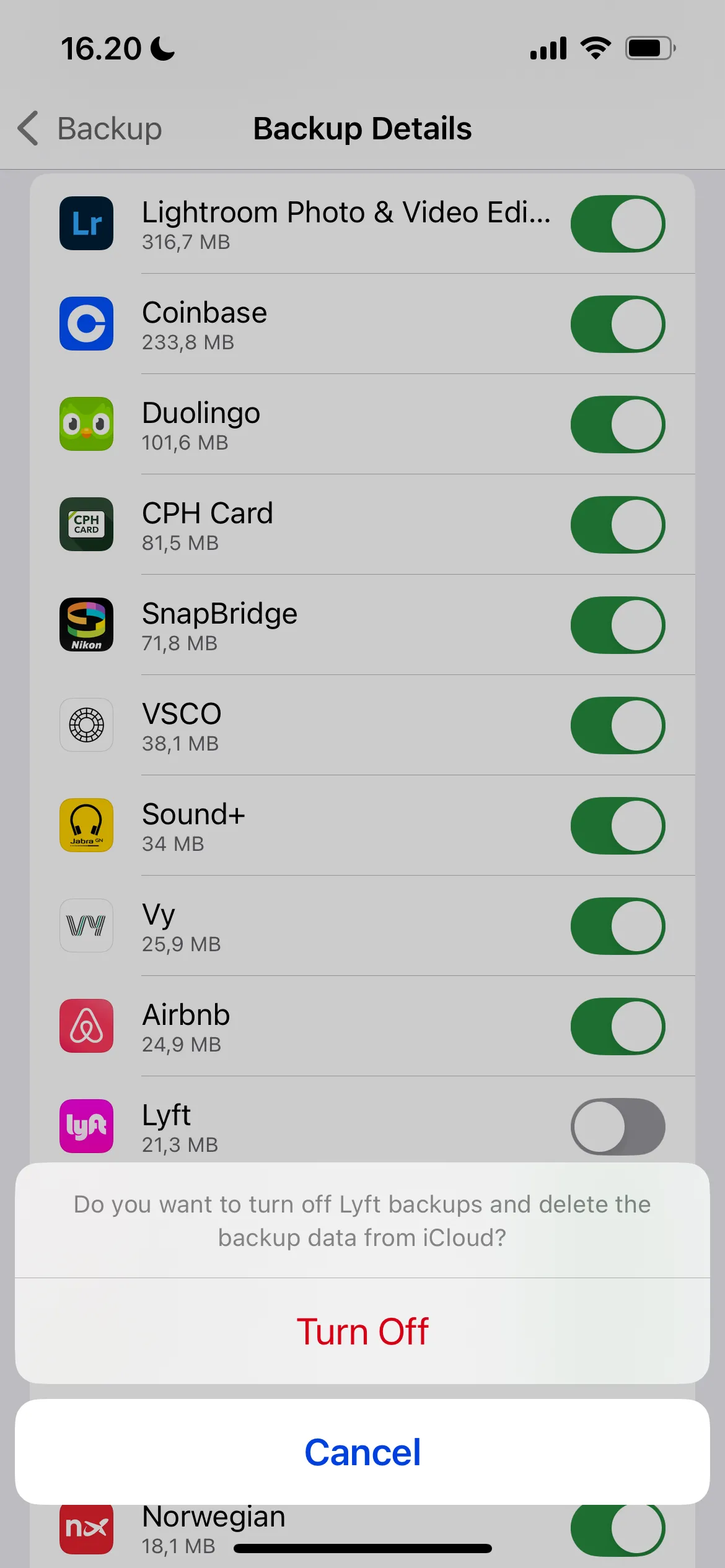 Tắt cài đặt sao lưu iCloud cho ứng dụng để tiết kiệm bộ nhớ