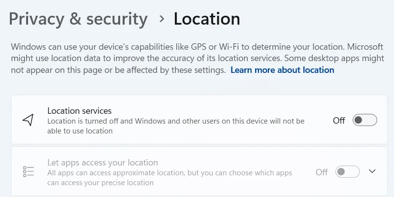 Tắt dịch vụ vị trí trên Windows 11 để bảo vệ quyền riêng tư