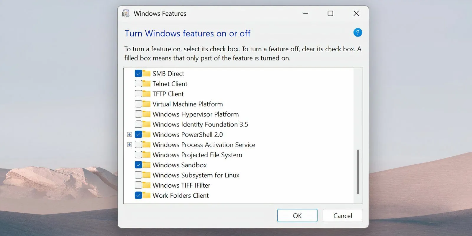 Tắt tính năng Windows Subsystem for Linux trong cửa sổ Bật hoặc tắt tính năng Windows