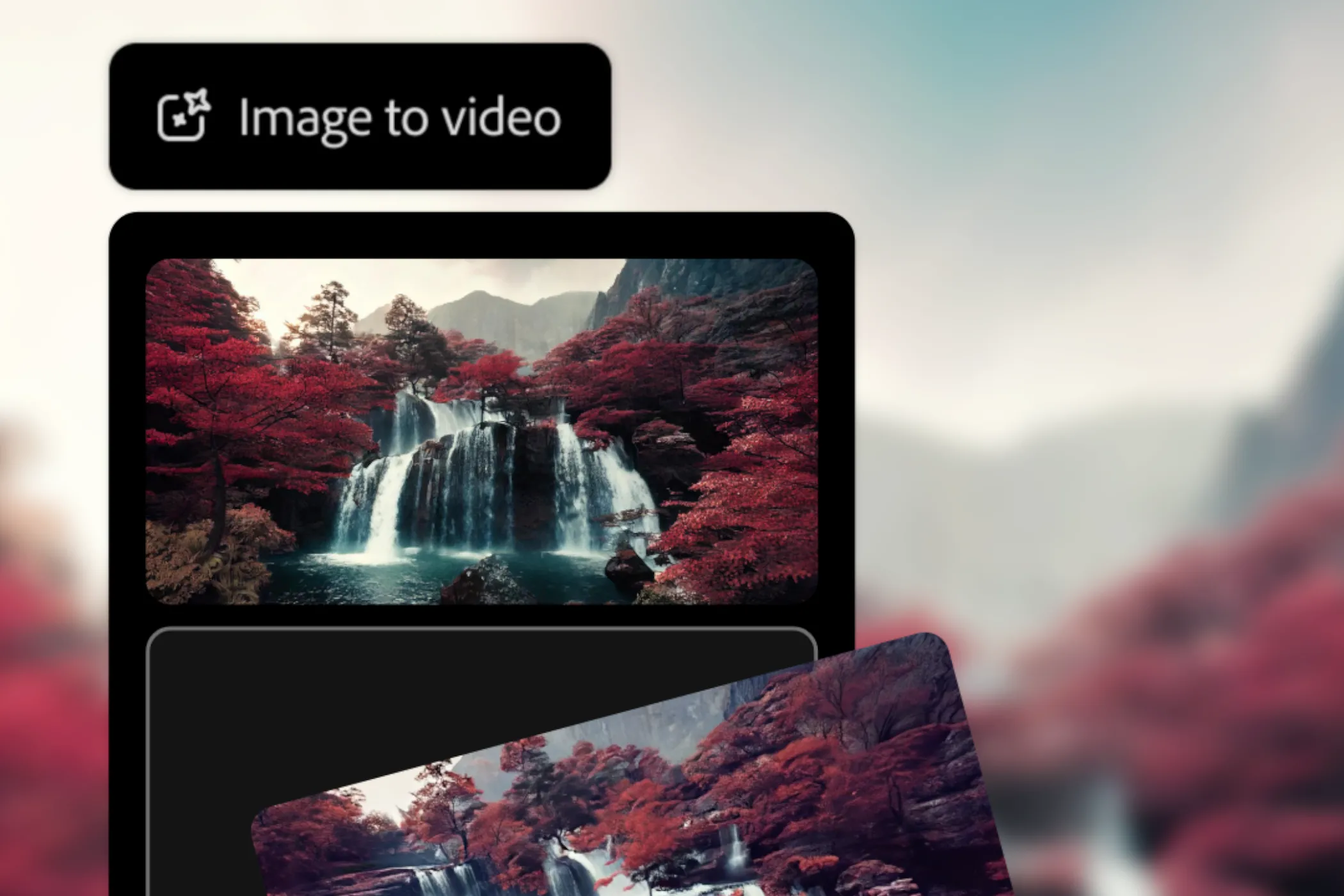 Thác nước phong cách Nhật Bản được tạo bằng tính năng Image to Video của Adobe Firefly