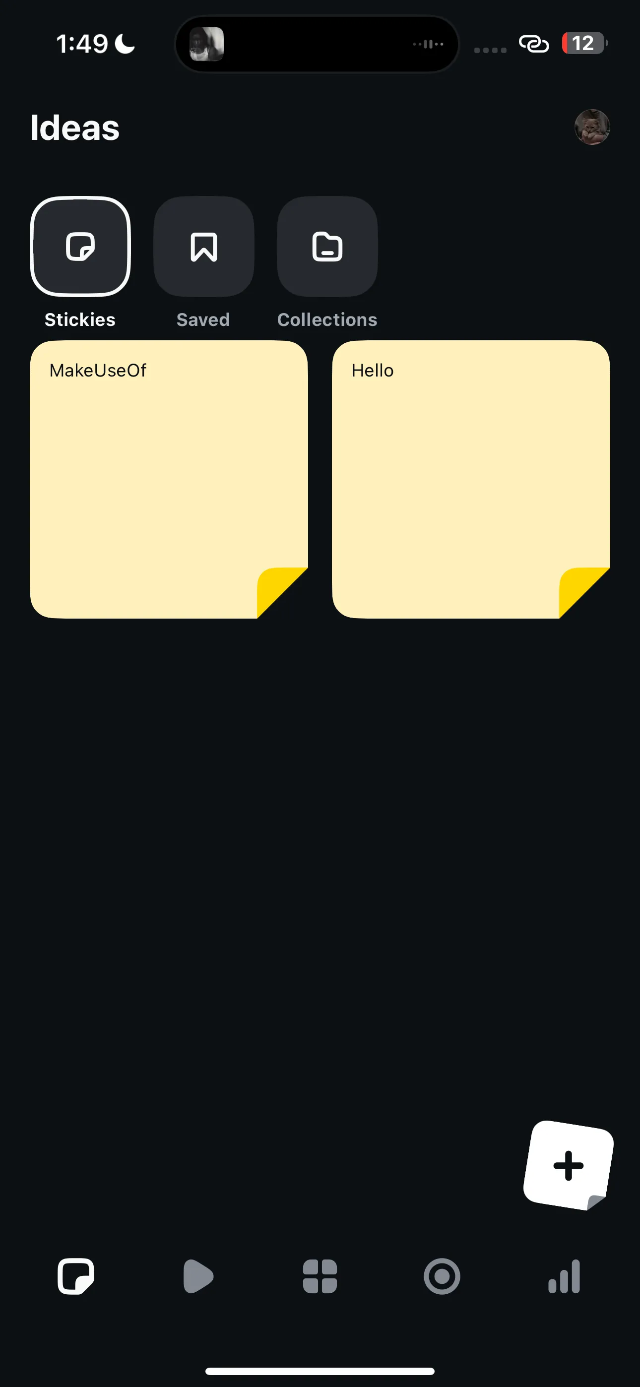 Thanh công cụ Stickies của ứng dụng Instagram Edits giúp ghi lại ý tưởng nhanh chóng.