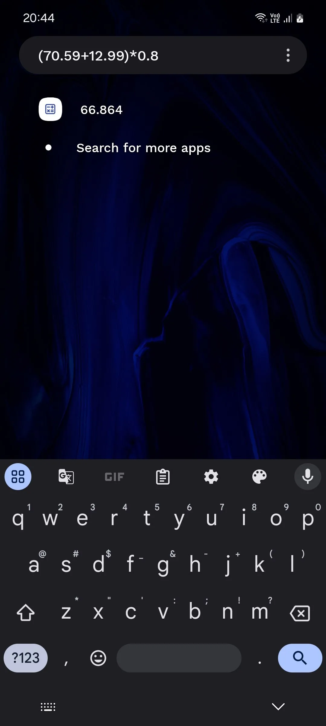 Thanh tìm kiếm của Niagara Launcher với tính năng máy tính tích hợp