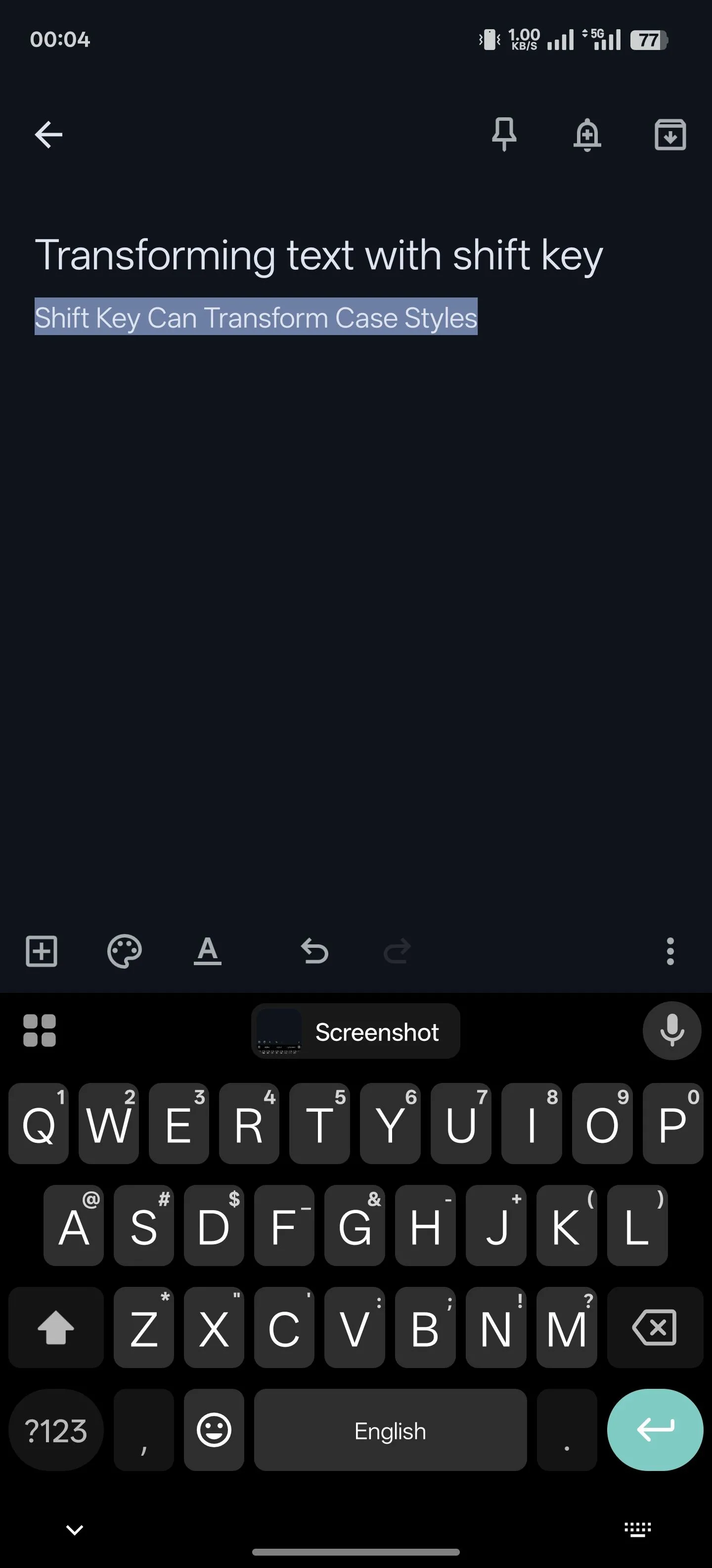 Thay đổi kiểu chữ (hoa, thường, viết hoa chữ cái đầu) bằng phím Shift trong Gboard.