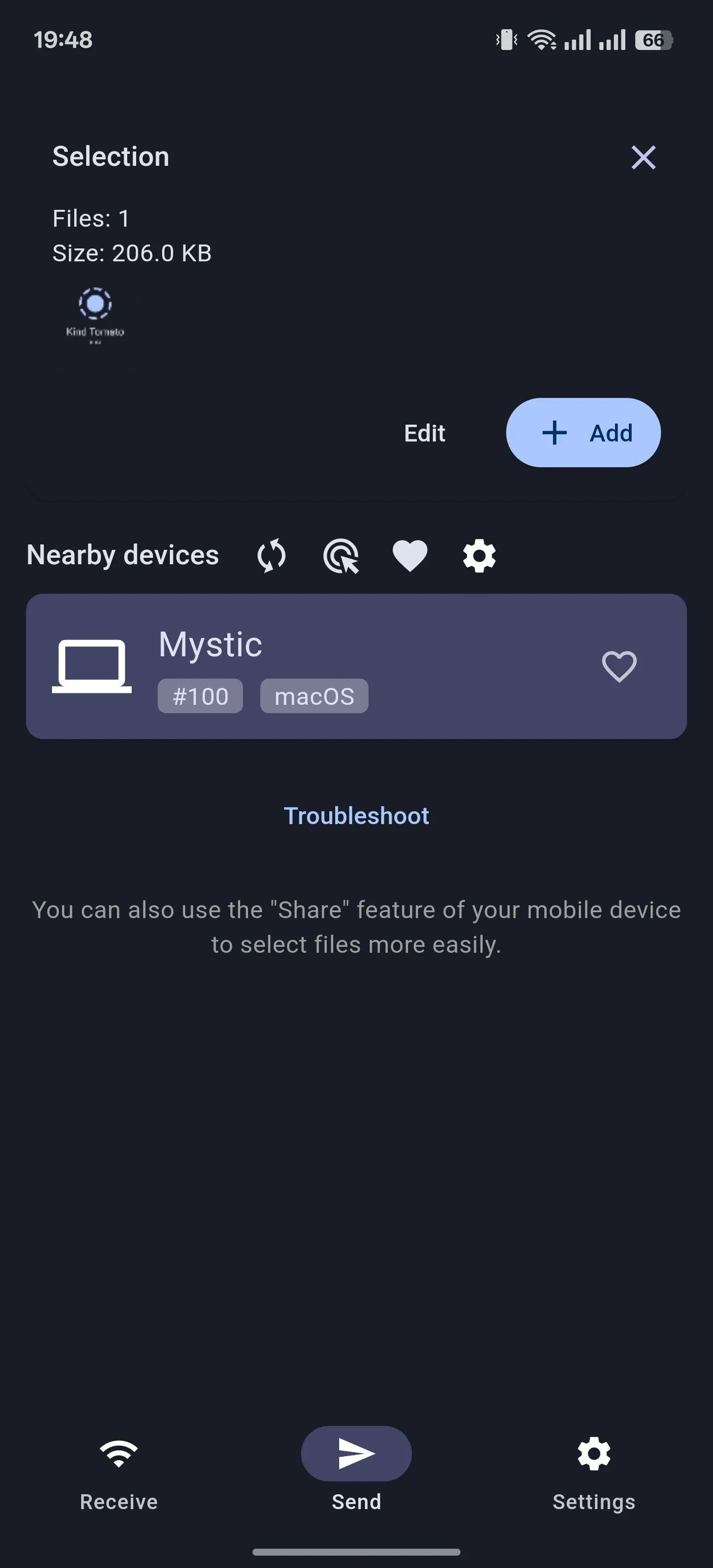 Thẻ gửi trong ứng dụng LocalSend cho Android.