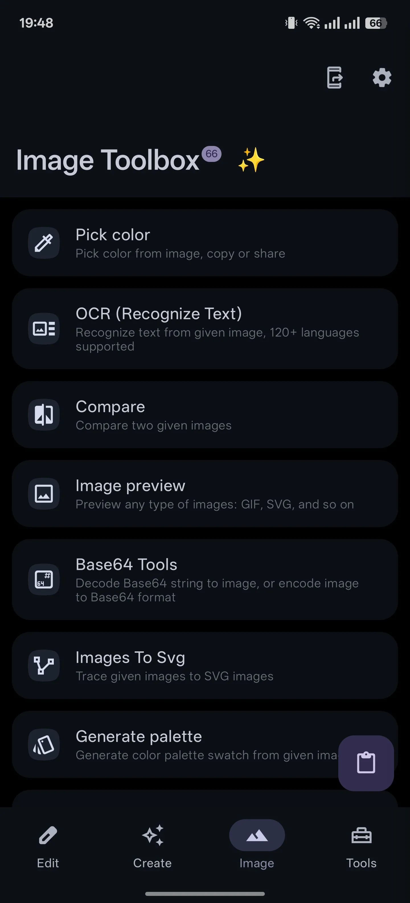 Thẻ hình ảnh trong ứng dụng Image Toolbox cho Android.