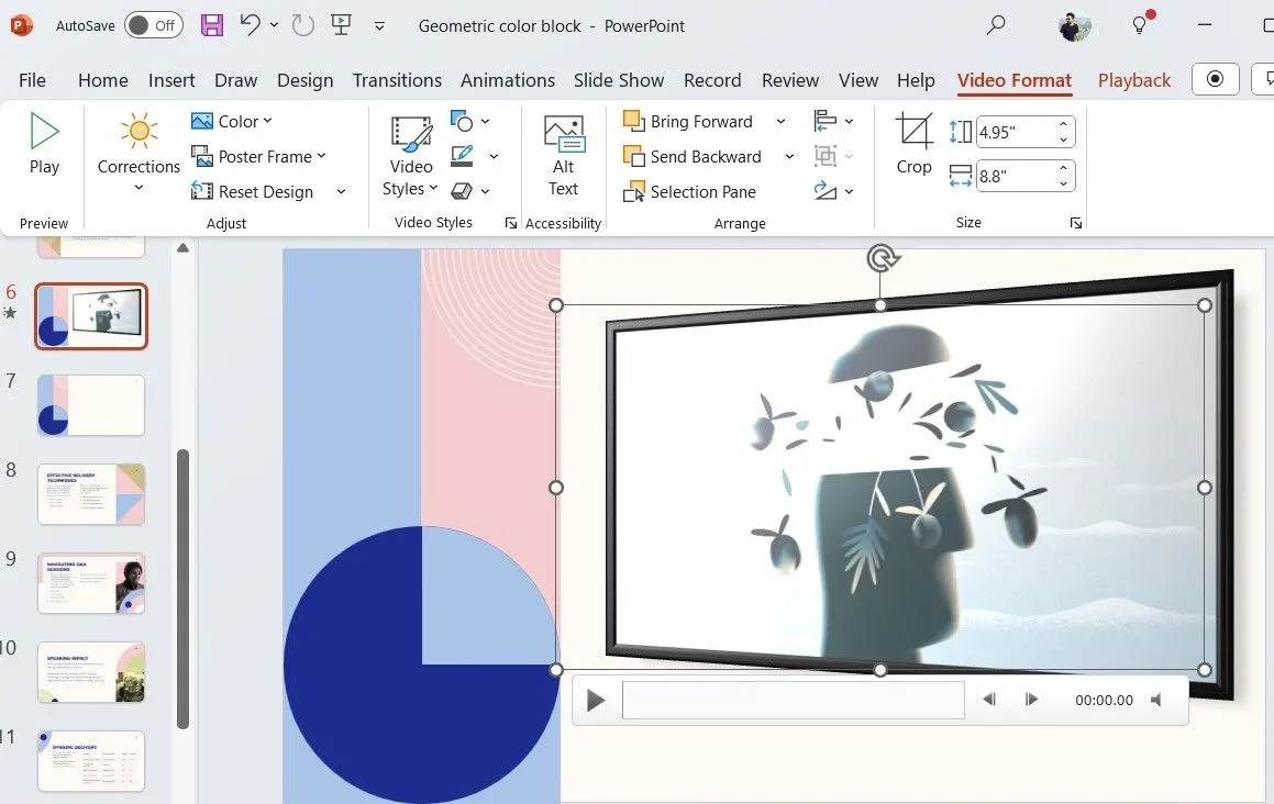 Thẻ Video Format để định dạng video trong PowerPoint