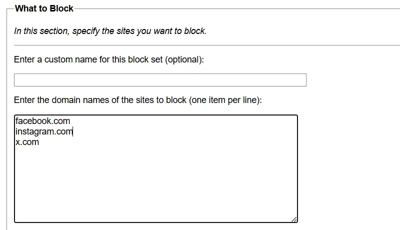 Thêm danh sách các trang web cần chặn trong cài đặt LeechBlock NG trên Chrome