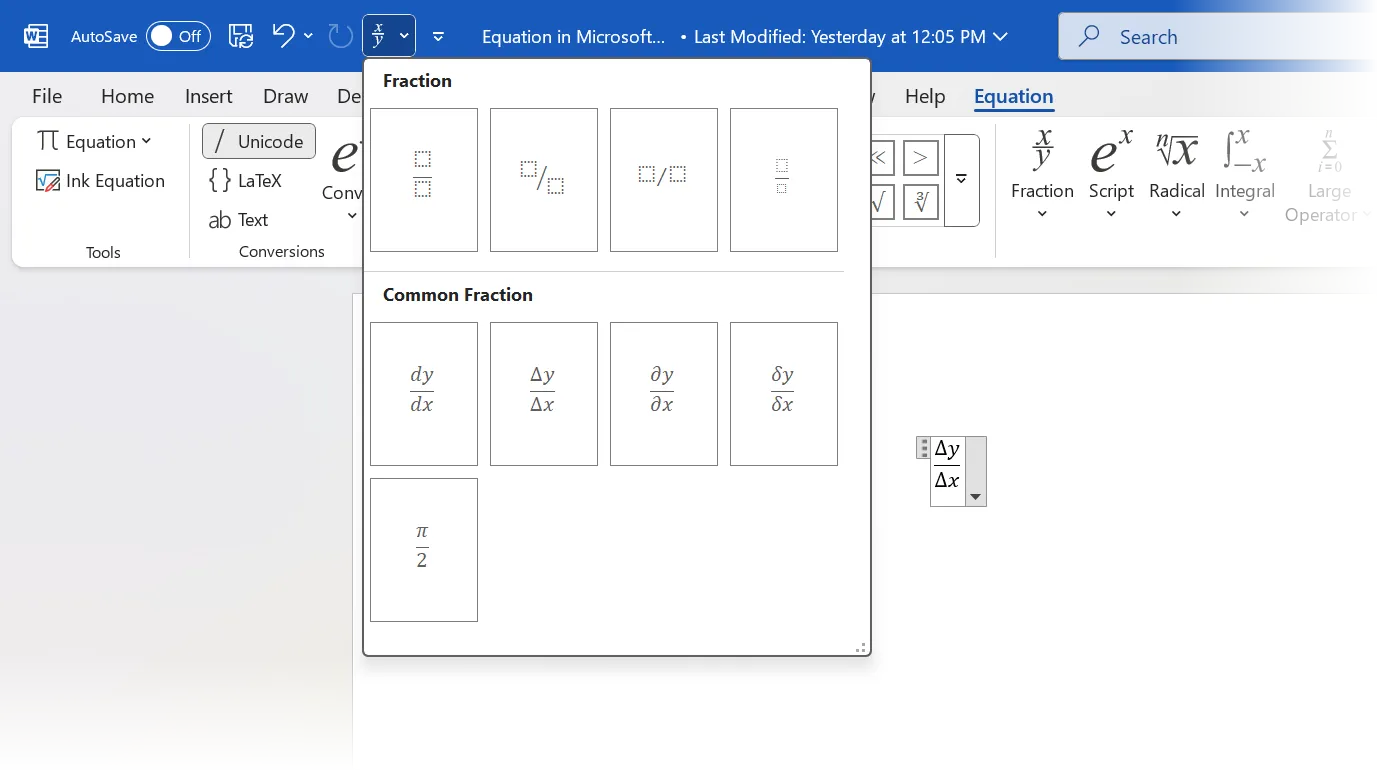 Thêm nút Equation vào thanh Quick Access Toolbar trong Word