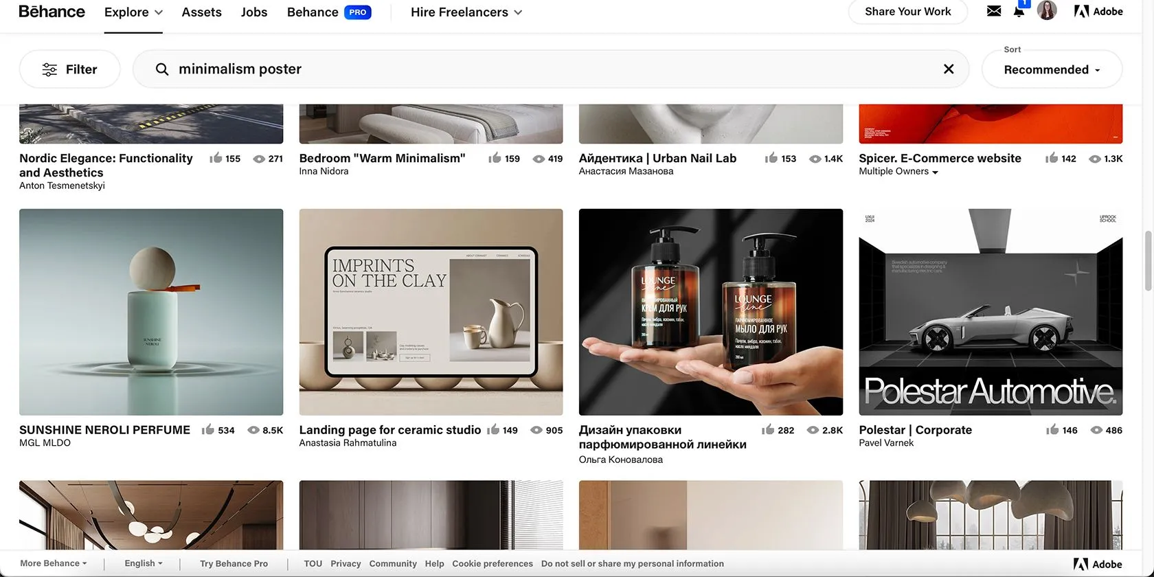 Thiết kế tối giản với không gian trắng và chữ tinh tế trên Behance