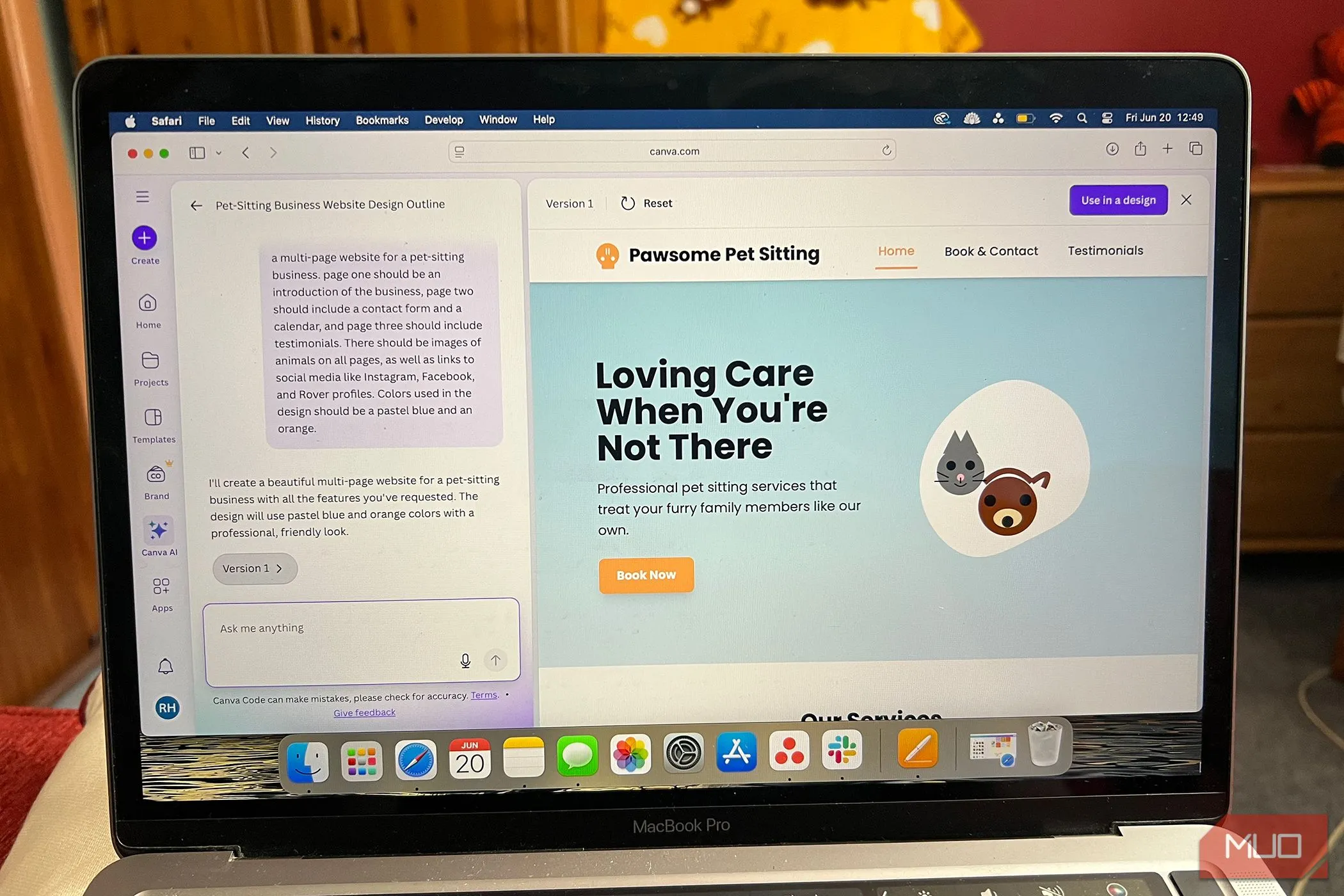 Thiết kế website được tạo ra bởi Canva Codes, minh họa kết quả từ tính năng AI mới của Canva.