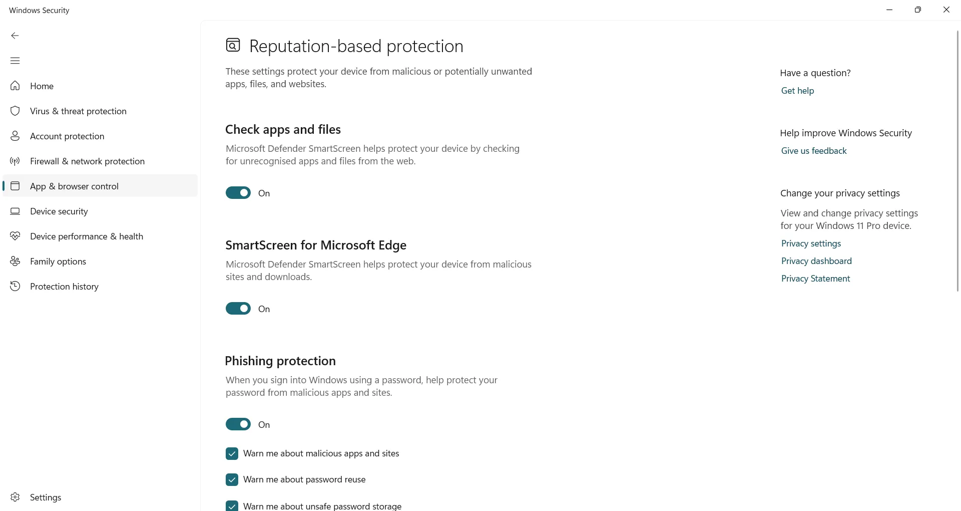 Thiết lập cài đặt Bảo vệ dựa trên uy tín trong Windows Security