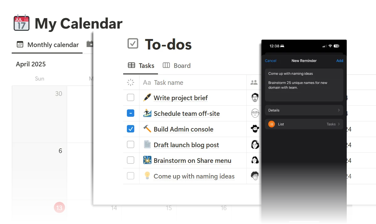 Thiết lập đơn nhiệm với Google Calendar, Notion và Apple Reminders để lên kế hoạch hiệu quả.