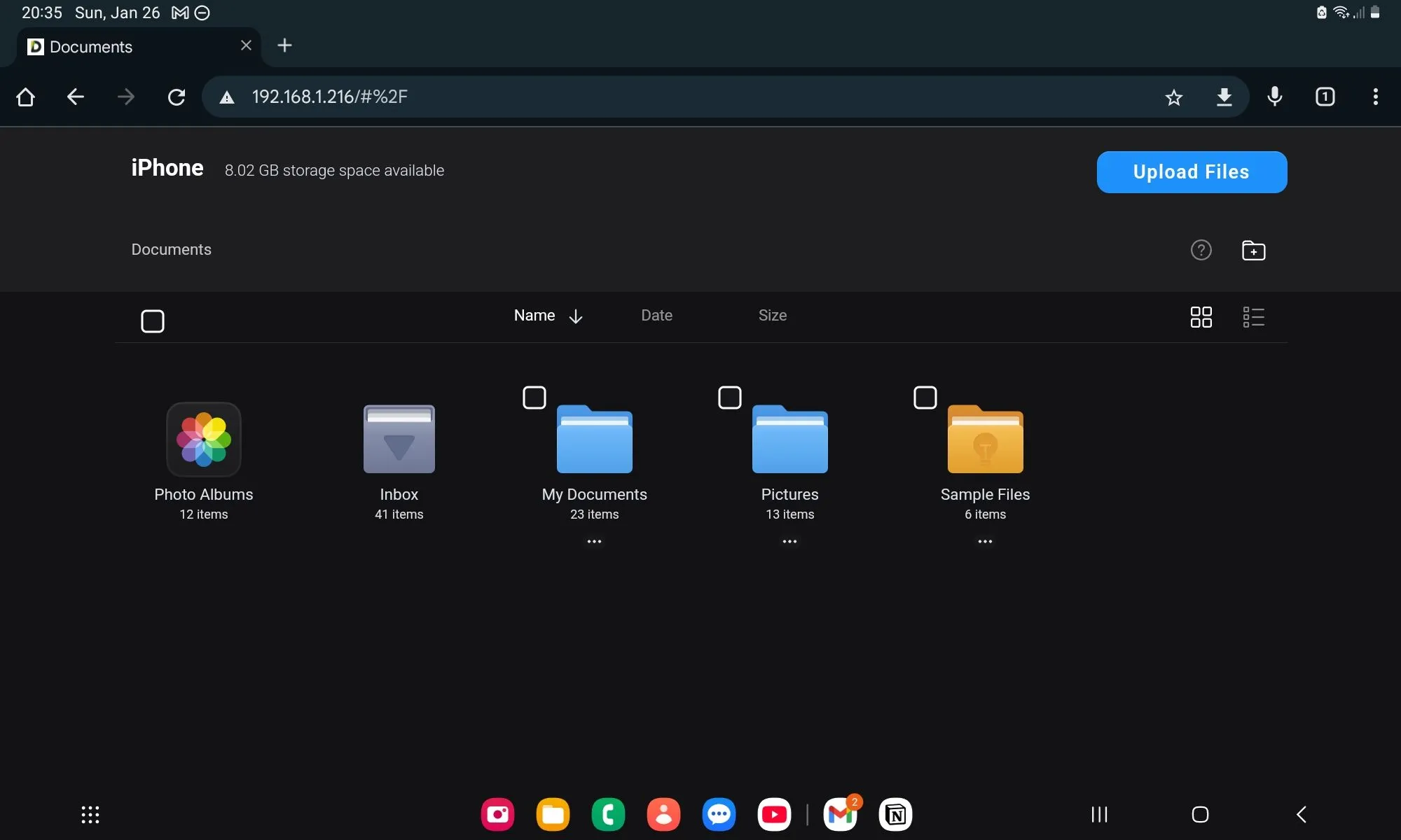 Thiết lập máy chủ WebDAV trên Documents của iPhone để chuyển file giữa iPhone và máy tính bảng Android