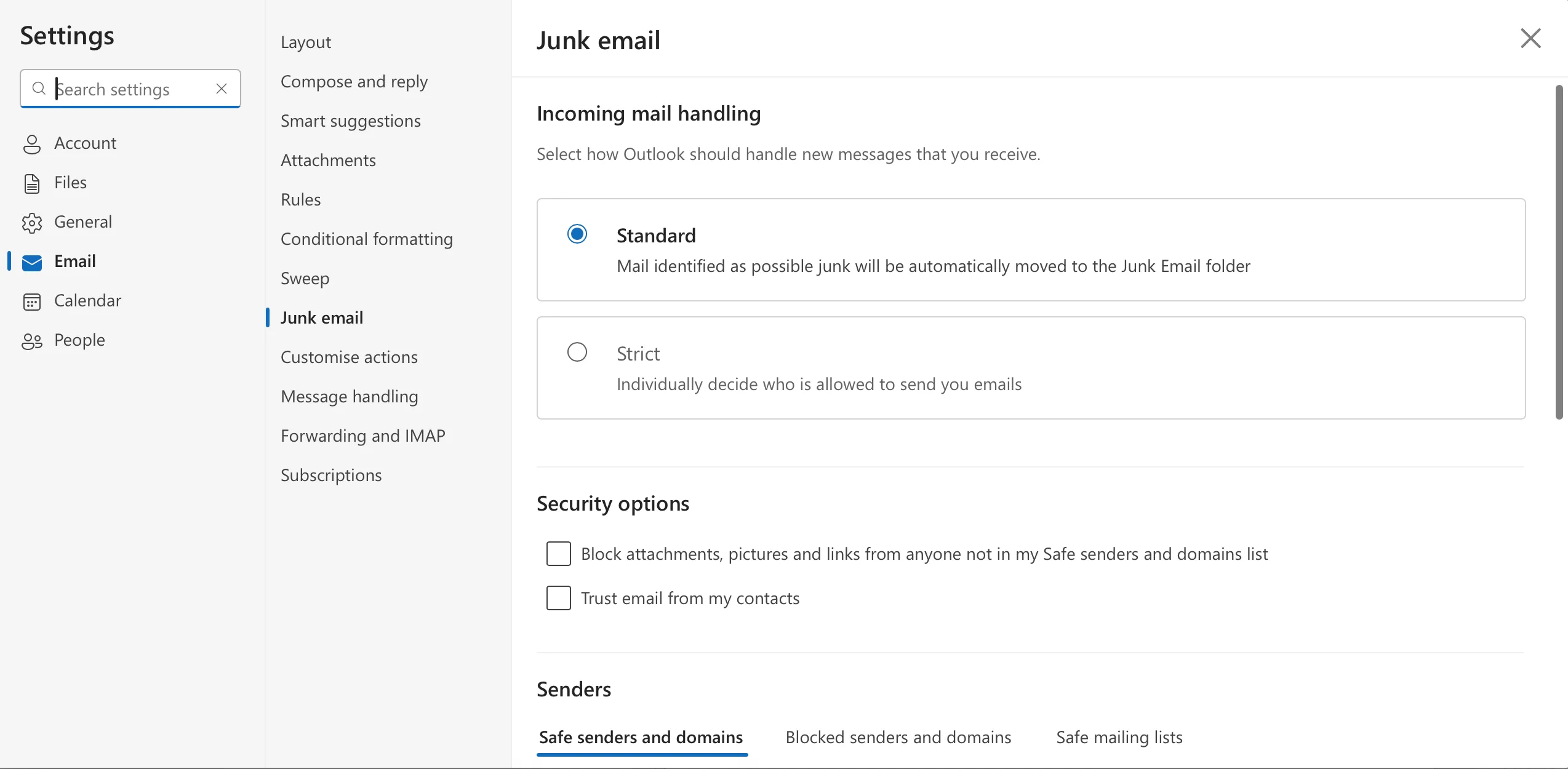 Thiết lập quy tắc lọc thư và quyền riêng tư trong ứng dụng Outlook để kiểm soát người gửi email