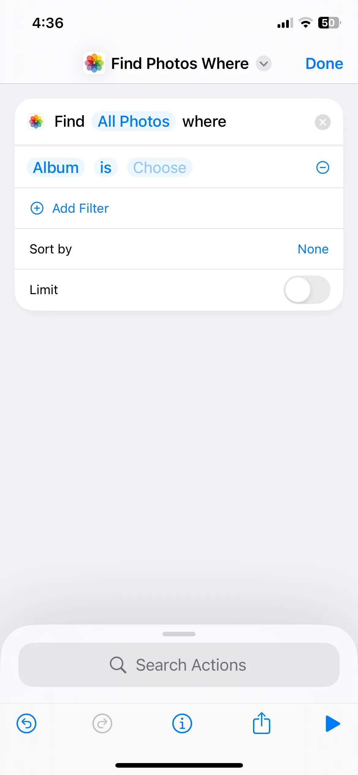 Thiết lập tìm ảnh chụp màn hình trong ứng dụng Phím tắt iPhone