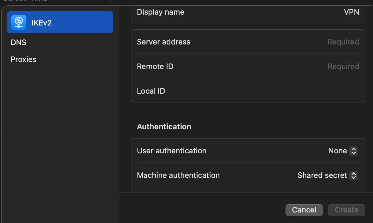 Thiết lập VPN thủ công trên hệ điều hành macOS