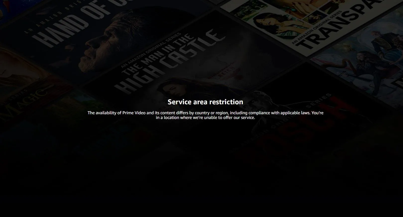 Thông báo Amazon Prime Video không khả dụng tại vị trí hiện tại