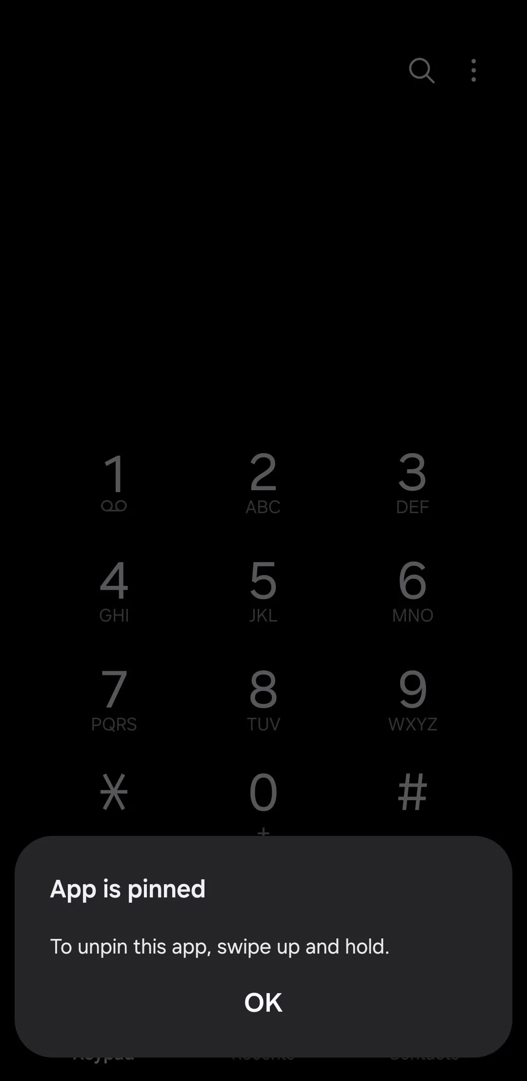 Thông báo ghim ứng dụng trên Android, hiển thị hướng dẫn thoát chế độ ghim bằng cách nhấn và giữ đồng thời nút quay lại và nút tổng quan