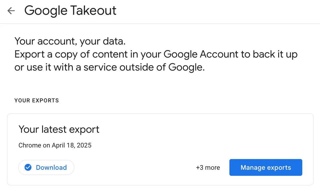 Thông báo hoàn tất chuẩn bị dữ liệu xuất từ Google Takeout