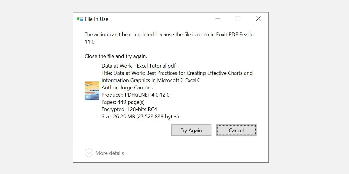 Thông báo lỗi "Tệp đang được sử dụng" trên Windows 10 khi cố gắng xóa tệp PDF