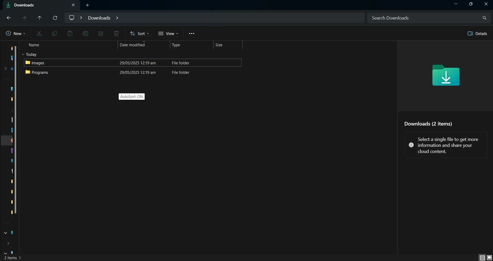 Thư mục Downloads đã được sắp xếp tự động gọn gàng sau khi chạy script AutoHotkey