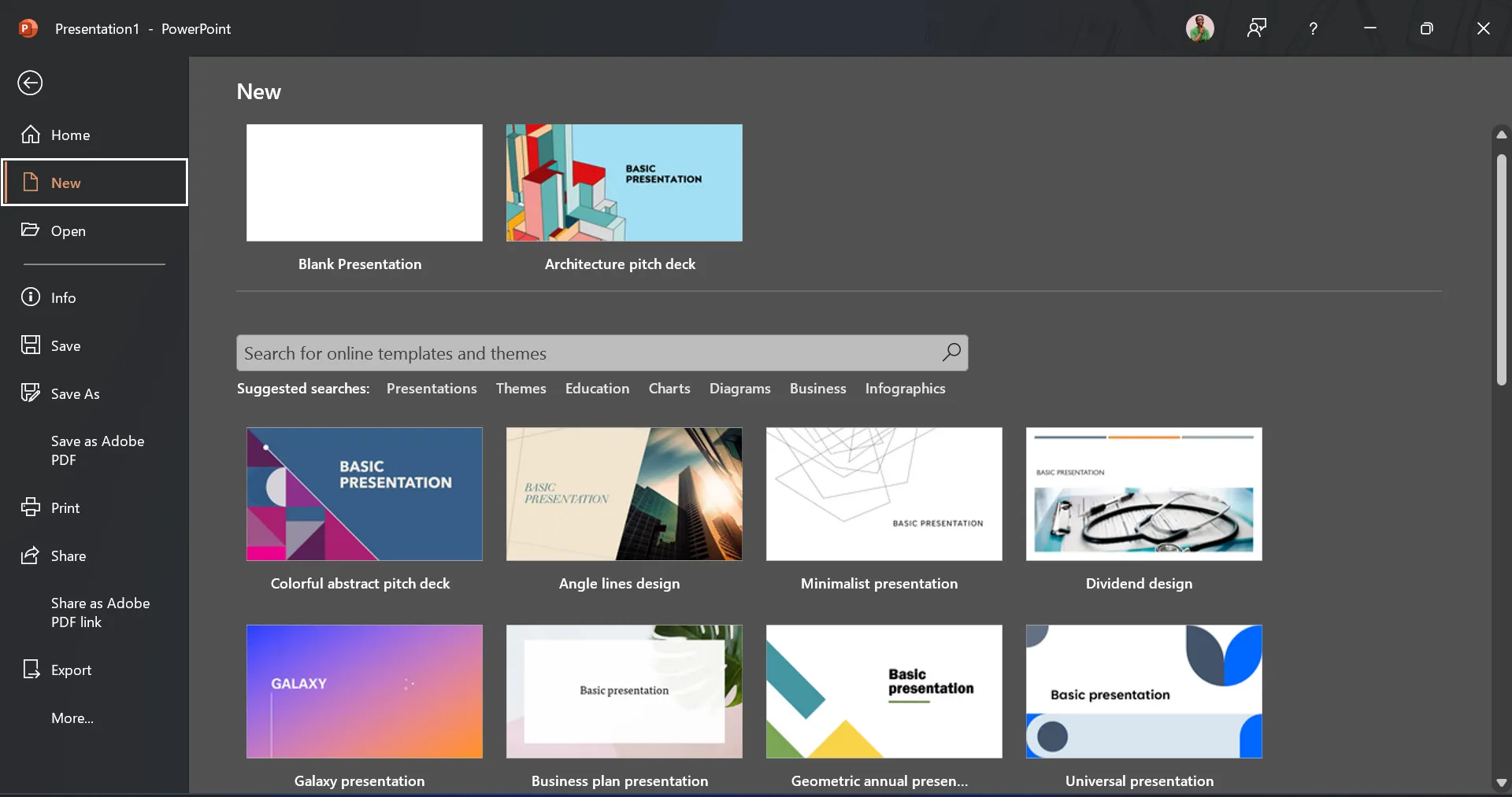 Thư viện mẫu thuyết trình khổng lồ của PowerPoint trên máy tính để bàn, gây cảm giác choáng ngợp cho người dùng.