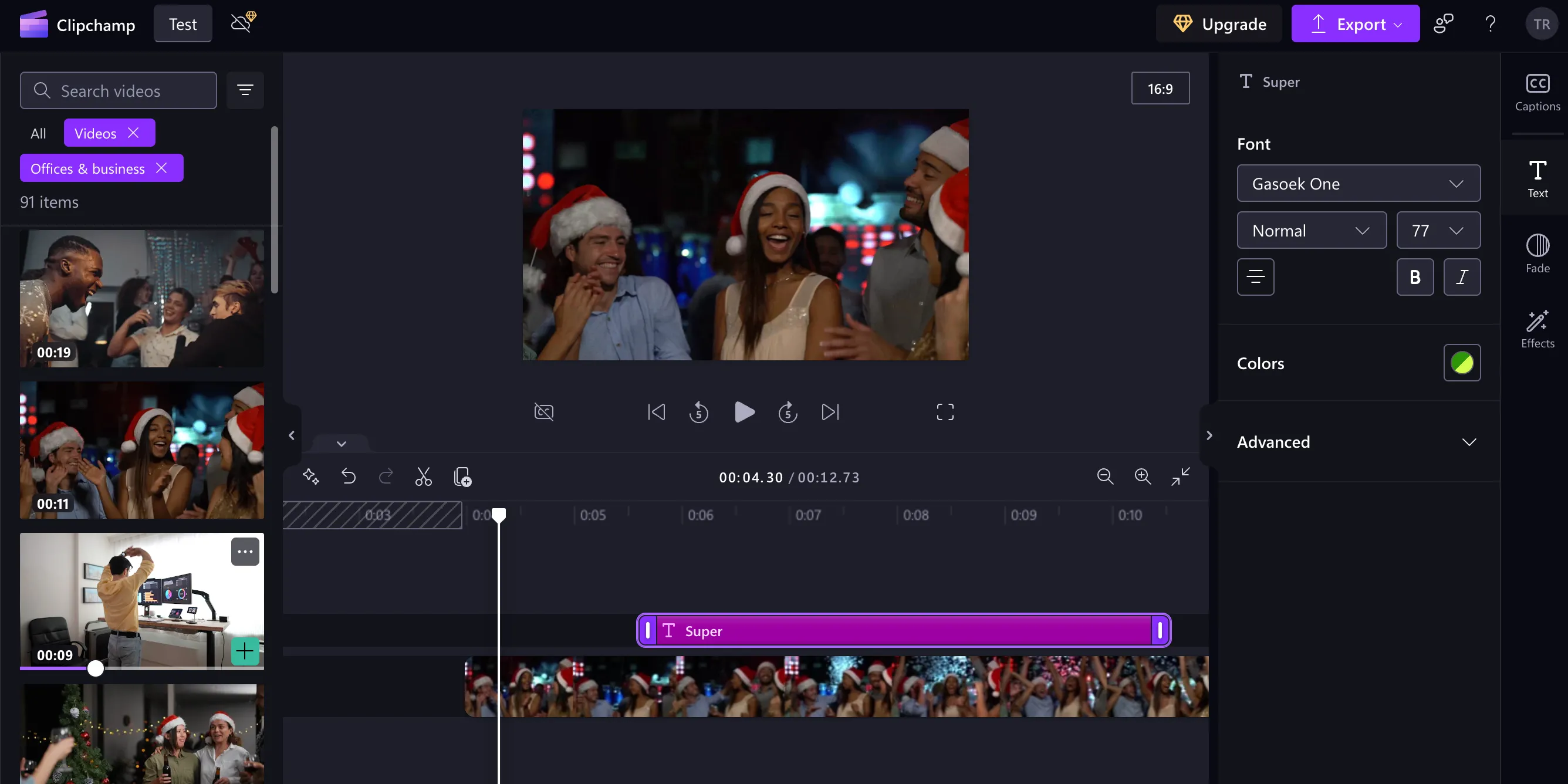 Thư viện nội dung stock mới trong giao diện Microsoft Clipchamp