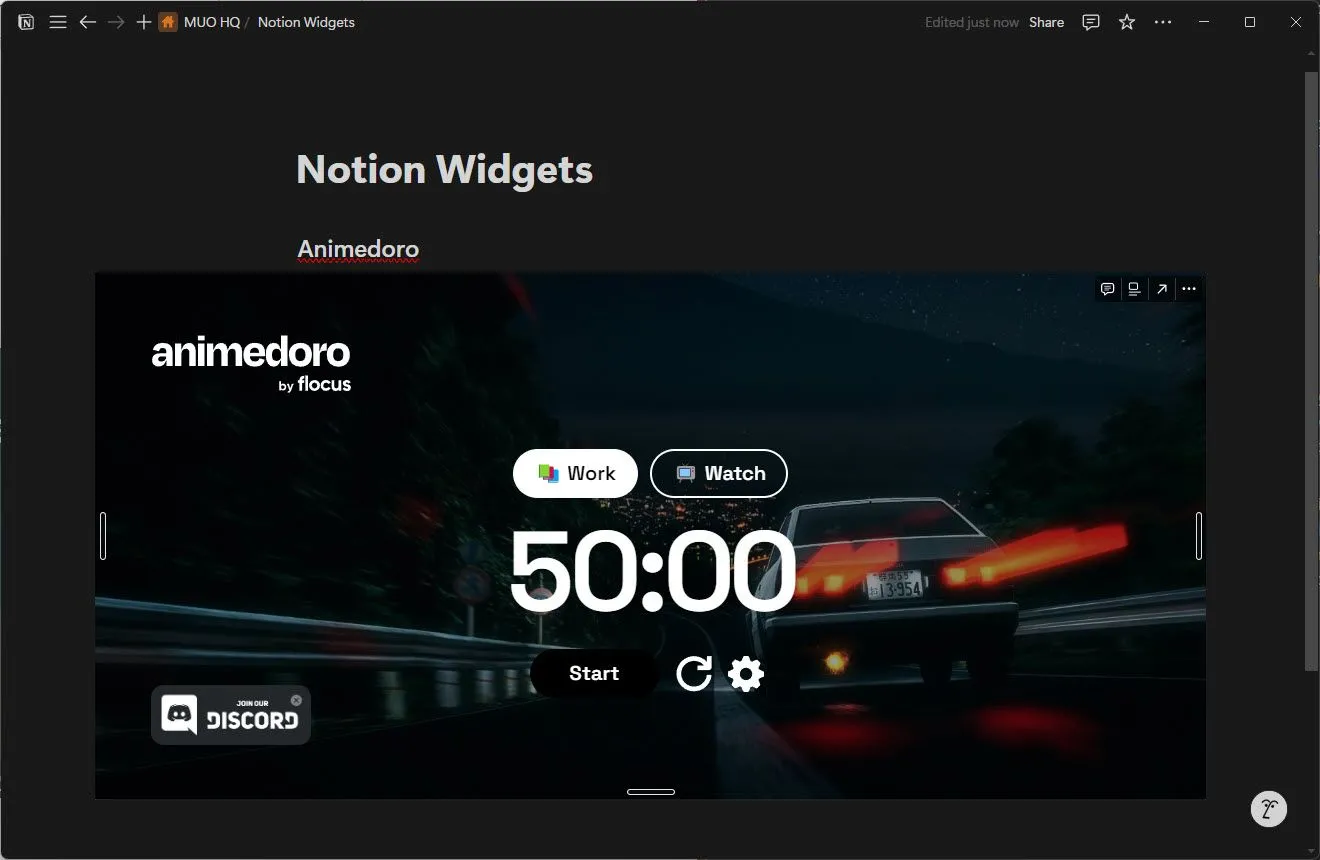 Tiện ích Animedoro tích hợp đồng hồ Pomodoro với chủ đề Anime trực tiếp trên giao diện Notion