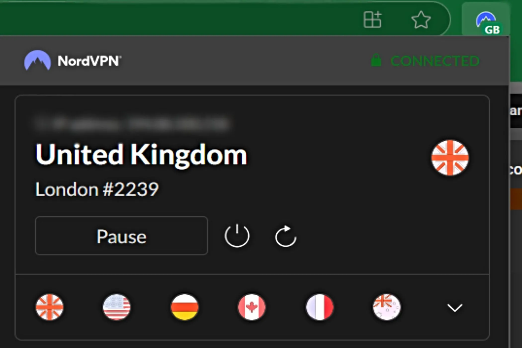 Tiện ích mở rộng NordVPN trên trình duyệt Edge, cho thấy việc sử dụng nhiều tiện ích VPN có thể gây xung đột.