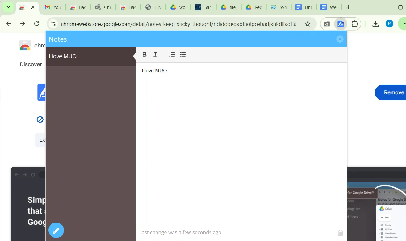 Tiện ích Notes cho Google Drive trong trình duyệt Chrome