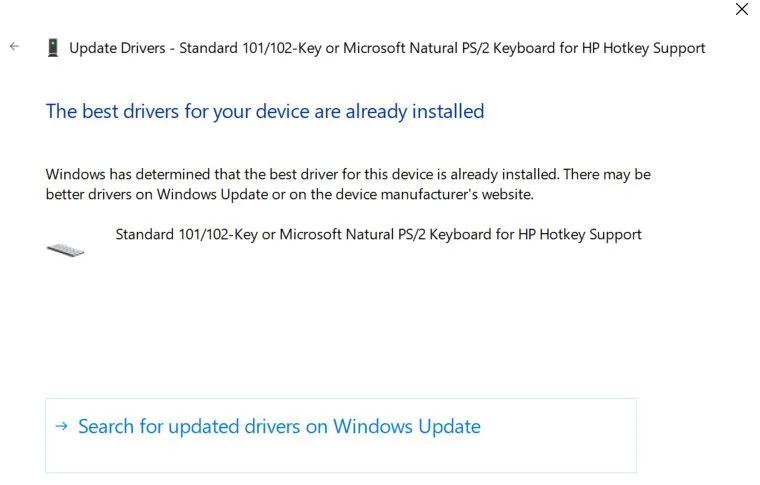 Tìm kiếm driver bàn phím cập nhật qua Windows Update trong Device Manager