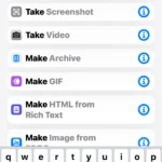 Tìm kiếm hành động "Take Screenshot" trong ứng dụng Phím tắt để tạo phím tắt chụp màn hình iPhone.