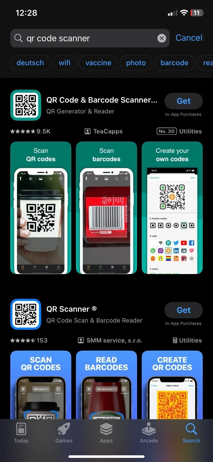 Tìm kiếm ứng dụng quét mã QR trên App Store