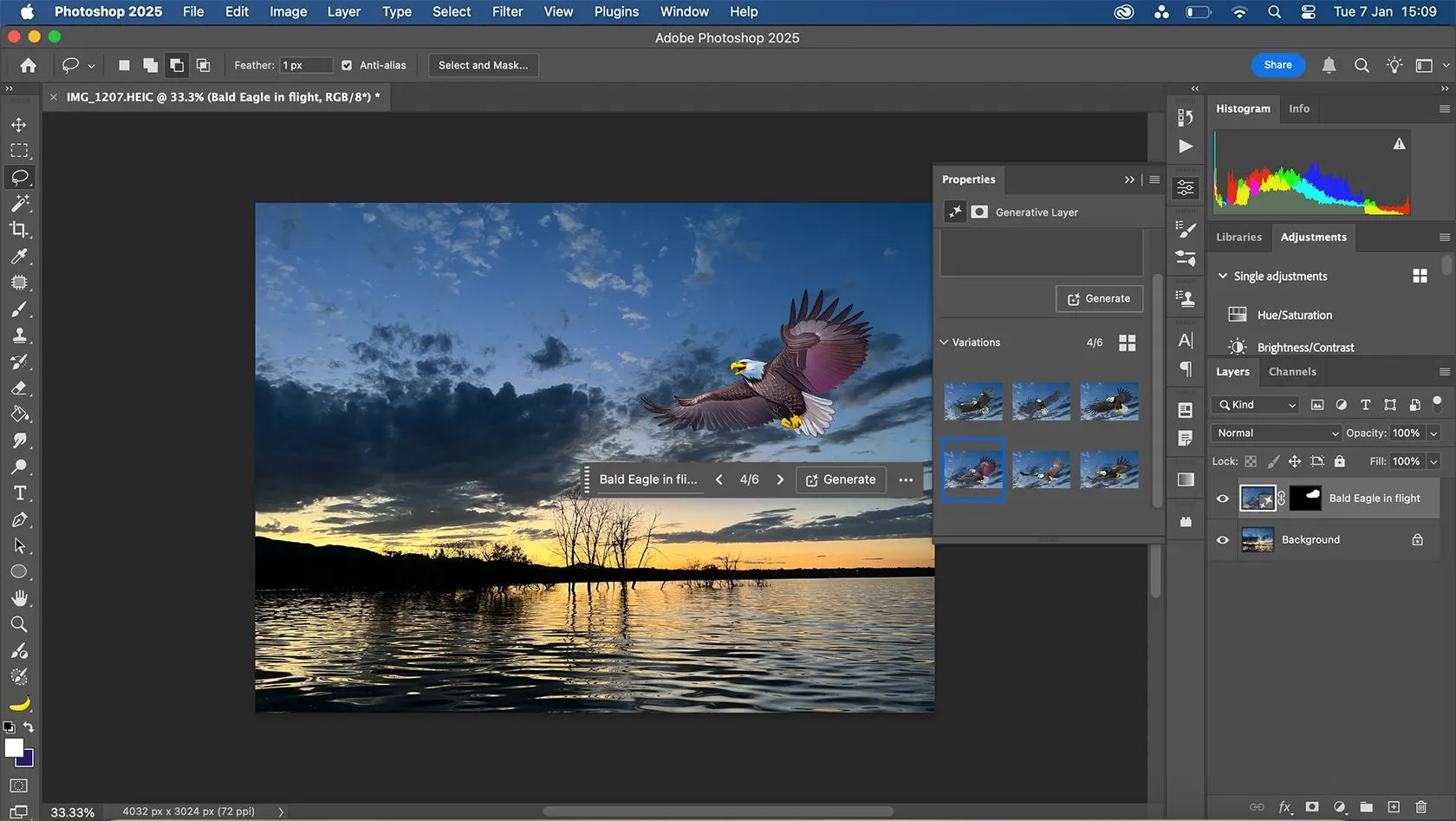 Tính năng AI tạo sinh của Photoshop với hình ảnh đại bàng hói được tạo ra