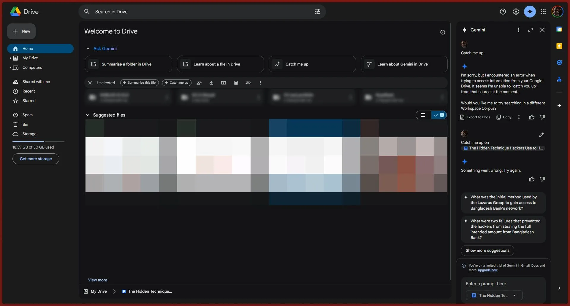 Tính năng Catch me up của Gemini trên giao diện Google Drive giúp tóm tắt thay đổi file.