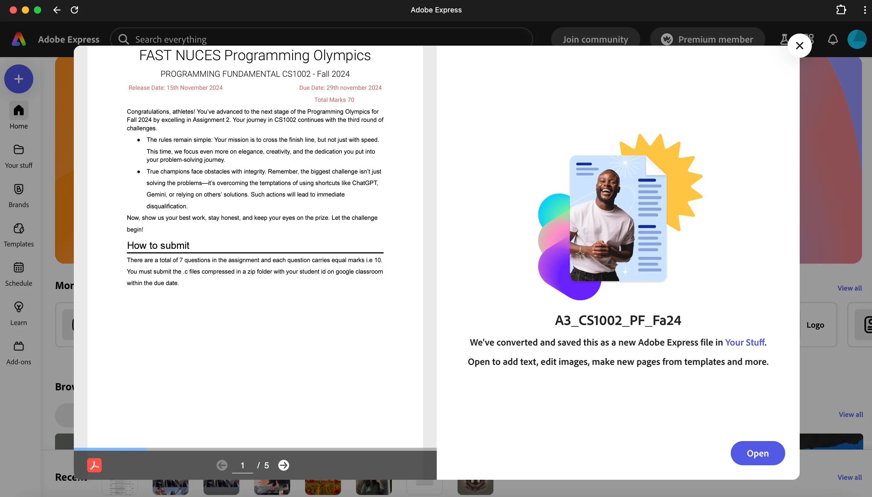Tính năng Chỉnh sửa PDF (Edit PDF) trong Adobe Express, hiển thị các công cụ chỉnh sửa văn bản và hình ảnh