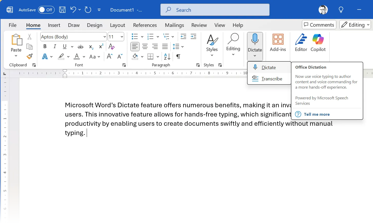 Tính năng Đọc Chính Tả (Dictate) trong Microsoft Word giúp chuyển giọng nói thành văn bản để vượt qua bí ý tưởng.