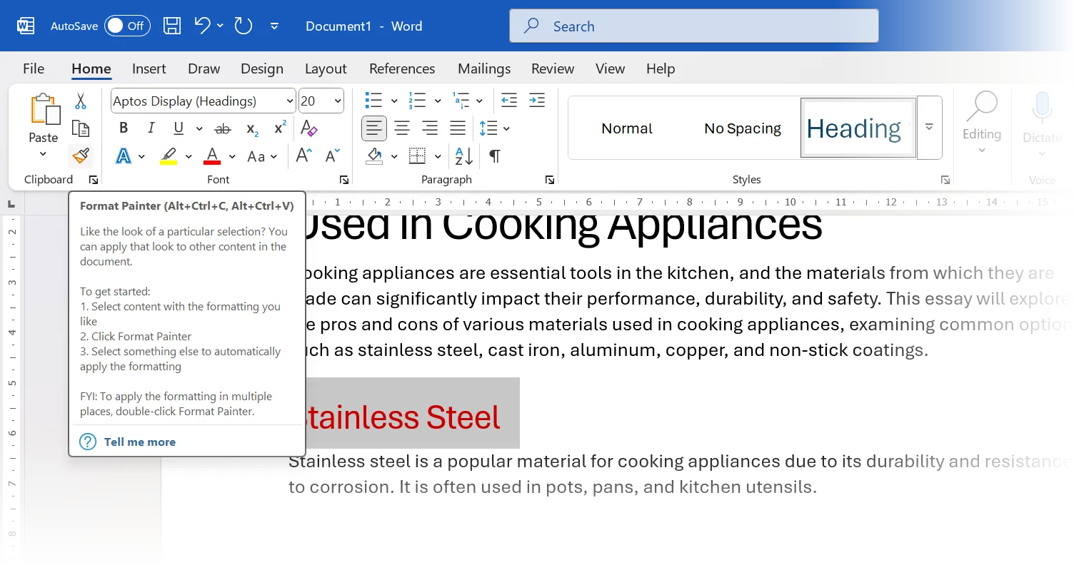 Tính năng Format Painter trong Microsoft Word