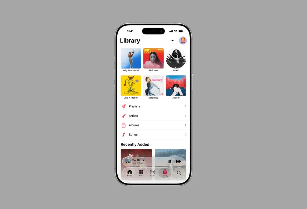Tính năng Ghim Nhạc (Music Pins) trong thư viện Apple Music, cho phép người dùng ghim các album, playlist hoặc nghệ sĩ yêu thích lên đầu để truy cập nhanh chóng